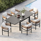 Grand patio 7-Piece Outdoor Dining Set for 6 with 1 Rectangle Expandable Table for 4-6 Person, Metal Woven Wicker Fixed Patio Chairs with Thickened Cushions for Yard, Poolside, Deck (Natural) Grand patio