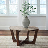 Signature Design by Ashley Tanidore Casual Solid Mango Wood Coffee Table with Marble Top, Dark Brown & Beige Signature Design by Ashley