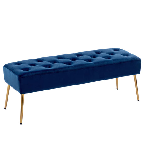 DUHOME Button-Tufted Ottoman Bench, Upholstered Bedroom Benches Velvet Footrest Stool Dining Bench Accent Bench for Entryway Dining Room Living Room Bedroom, Dark Blue DUHOME