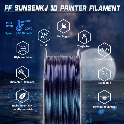 FF SUNSENKJ PLA Filament 1.75mm Color Change 3D Printer Filament, Chameleon Shiny Sparkle Glitter by Different Light and Angle, PLA 3D Printing Filament 1kg (2.2lbs) Spool (Chameleon_Nebula P - WoodArtSupply