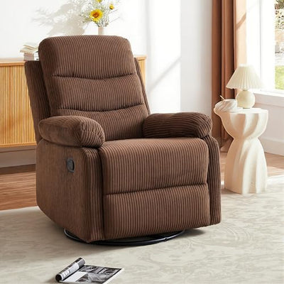 GAOHAPY Rocking Recliner Chair,Modern Swivel Glider Recliner Chair,Corduroy Fabric Upholstery Recliner,Manual Reclining Sofa Chair for Living Room,Office,Apartment (Brown)