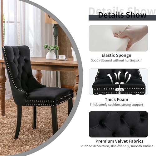 HAIZAO 5 Pieces Modern Luxury Glass Dining Set, Minimalist Rectangle Dinner Room Set for 4, 47'' Black Glass Top Kitchen Table Set with Black Tufted Chairs, for Small Apartment Home HAIZAO