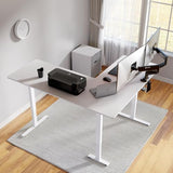 Cubiker L Shaped Standing Desk - 63 x 55 Inch Electric Adjustable Height Corner Standing Desk, Ergonomic Sit Stand Up Table with 3 Memory Buttons, Splice Board for Home Office, White Cubiker