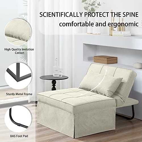 BIGSYY Sofa Bed, Set of 4 in 1 Multi-Function Folding Ottoman Breathable Linen Couch Bed with Adjustable Backrest Modern Convertible Chair for Living Room Apartment Office, White BIGSYY
