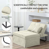 BIGSYY Sofa Bed, Set of 4 in 1 Multi-Function Folding Ottoman Breathable Linen Couch Bed with Adjustable Backrest Modern Convertible Chair for Living Room Apartment Office, White BIGSYY