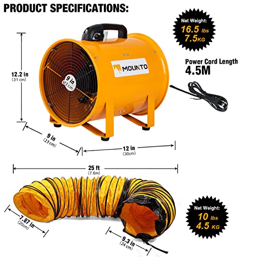 MOUNTO COMBO Heavy Duty Cylinder Fan with 25-foot Vinyl Hose (8inch) MOUNTO