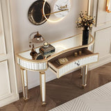 Mcltopz 47" Gold Mirrored Console Table, Half-Moon Sofa Table with with Fluted Glass & Crystal Knob Drawer, Modern Luxury Entryway Vanity Desk Mirrored Furniture with Sturdy Wooden Frame for Bedroom Mcltopz
