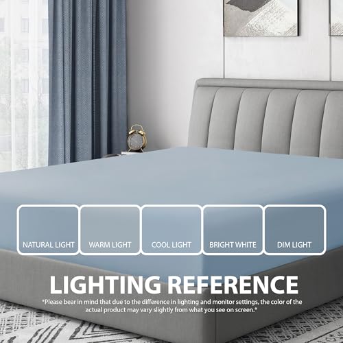 Cathay Home Luxury Wrinkle and Fade Resistant Double Brushed Ultra Soft Microfiber 14-Inch Standard Pocket Single Fitted Sheet, Blue Fog, Twin Cathay Home