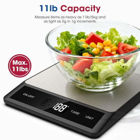 Mik-Nana Food Scale, Digital Kitchen Scale with 6 Units Tare Function & LCD Display, 11lb Stainless Steel Weight Grams and Ounces for Baking, Cooking and Meal Prep (Batteries Included) Mik-Nana