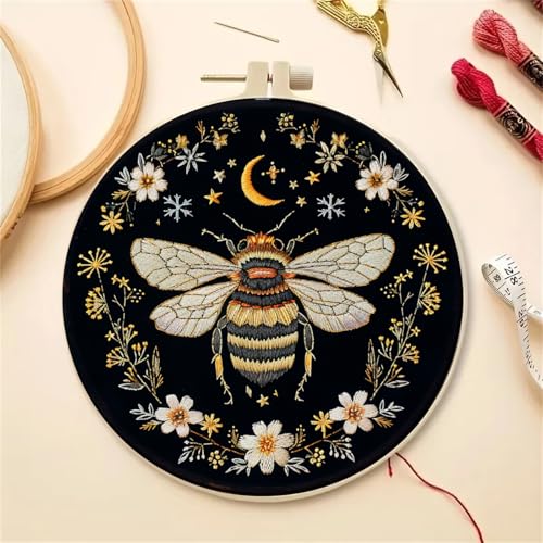 Huacan Embroidery Kit for Beginners Adults Includes Stamped Pattern, Hoop, Color Threads,Tools,Easy to Follow Instruction (Dragonfly)
