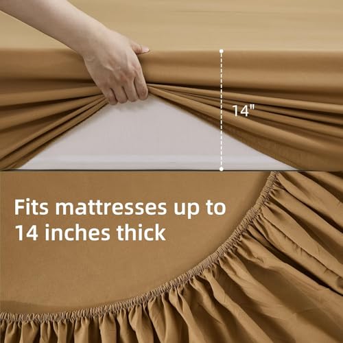 Dinjoy Brown King Size Comforter Set,Striped Bed in a Bag King 7 Pieces Soft Boho Bedding Comforters Sets Microfiber Bed Complete Set with Sheets for Fall Winter Dinjoy
