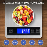 33lb Food Kitchen Digital Scale,1g/0.05oz Precise Graduation, USB Charging Kitchen Scale, Waterproof Stainless Steel with LCD Display, Ounces and Grams for Weight Loss, Cooking, Baking (Silvery)