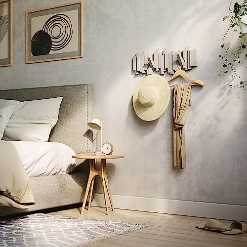 Umbra Sticks Wall-Mounted Coat Rack Rail Hook with 5 Retractable Pegs – Modern, Space-Saving Storage Organizer, Grey Umbra