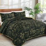 Drucon Black Farmhouse Quilt Set King Size, Toile Rustic Bedspreads, 3 Pieces Village Landscape Printed Coverlet, Soft Microfiber Quilt Bedding Set for All Season (106x90 Inch) Drucon