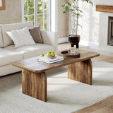 LITTLE TREE Farmhouse Coffee Table, 47 Inches Wooden Center Tables with Rounded Corners, Rectangular Living Room Tables, Modern Low Cocktail Tea Furniture for Living Room (Rustic Brown) LITTLE TREE