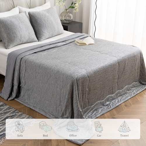 CHOSHOME Cooling Comforter Twin Size, Cooling Blanket for Hot Sleeper, Q-Max 0.45 Arc-Chill Cooling Fiber, Cool Soft Thin Breathable Summer Blanket for Bed, Couch, (60" x 90", Grey) CHOSHOME