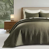 EVERGRACEHOME Cotton Sateen Quilt Set King Size, Pre-Washed Cotton Channel Stitch Coverlet Bedspread, 3 Pieces Lightweight Soft Bedding Sets for All Season, with 2 Pillow Shams, Olive Green EVERGRACEHOME