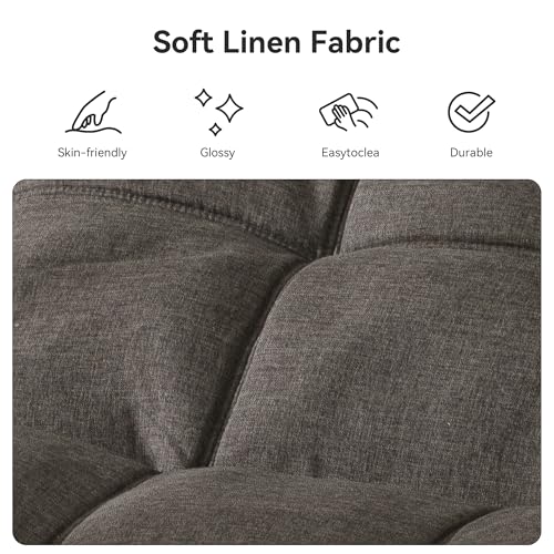 Vipbear Convertible Futon Sofa Bed,Grey Linen Futon Couch with Detachable Cushion,Adjustable Backrest & Armrest,Modern Small Recliner Loveseat Sleeper Couch for Living Room,Office,Apartment Vipbear