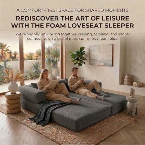 NAYA 79" Convertible Sofa Bed, 4-in-1 Corduroy Boneless Futon Couch, Folding Sleeper Sofa, No Assembly Floor Couch for Living Room, Bedroom, Apartment, Grey NAYA