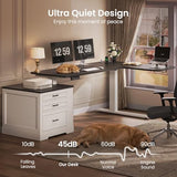 SEDETA Farmhouse L Shaped Electric Standing Desk, 70.9" x 39.4" Height Adjustable Office Executive Desk with 3 Drawers, Standing Computer Desks with Power Outlet for Home Office, White SEDETA