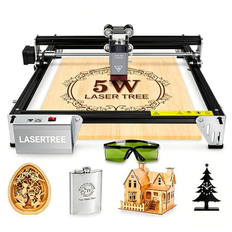LASER TREE 5W Laser Engraver, 5000mW High Precision Laser Engraving Machine, Eye Protection, 12×12” Work Area, Class 4 Laser Cutter & Etcher for Wood, Metal, Acrylic, Leather DIY Craft LASER TREE