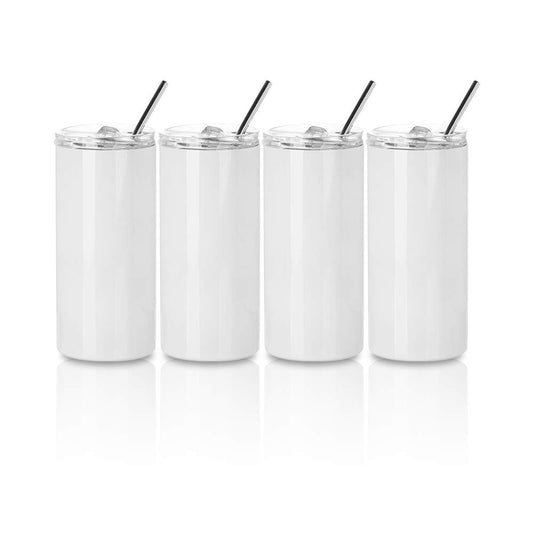 PYD Life Sublimation Blanks Tumbler Skinny 16 OZ Straight Stainless Steel Coffee Kids Tumbler with Lid and Metal Straw for Tumbler Heat Press Machine Sublimation Print 4 Pack