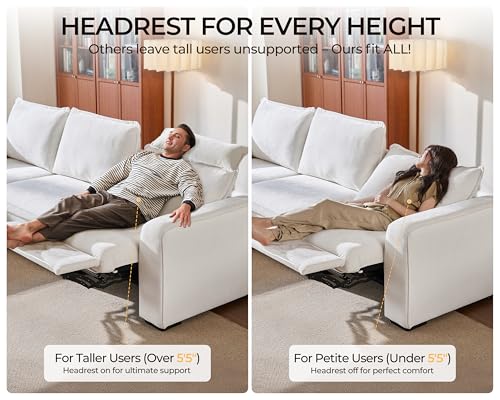 Bedeep Oversized Modular Sectional Sofa with Double Power Recliner, Cloud Reclining Couch with Headrest, Storage Drawer Charging Cup Holders, Deep L-Shaped 6 Seater with Corner, Chenille, White