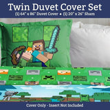 Jay Franco Duvet Cover Set – 2 Piece Comforter Cover and Sham Set, Super Soft Cozy Kids Bedding (Insert Not Included) Blue - Minecraft, Twin Jay Franco