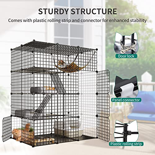 YITAHOME Large Cat Cage Indoor Enclosure Metal Wire 4-Tier Kennels DIY Cat Playpen Catio with Large Hammock for 1-3 Cats YITAHOME