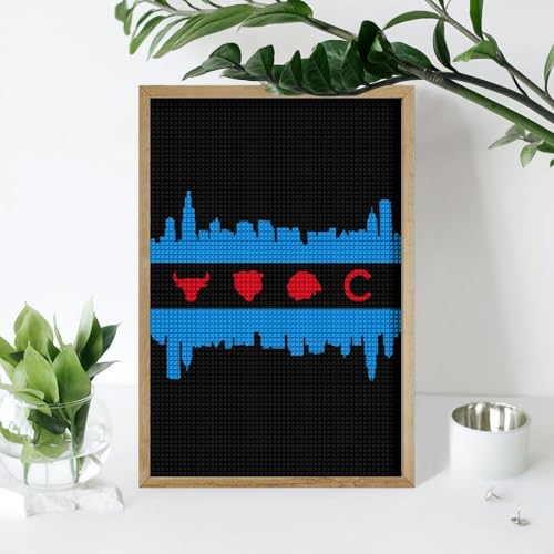 Chicago Flag Skyline Sports Painting Adults Diamond Kits Painting 5D Art Paint by Number Full Drill Home Wall Decor 8"x12" WoodArtSupply
