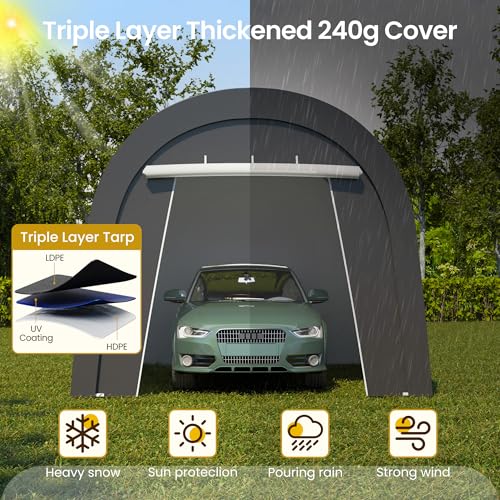 Wisteria Lane Heavy Duty Carport with 4 Cloth Bags, All-Weather Car Canopy with 2 Roll-up Doors, Portable Garage Storage Shelter Shed for Cars, Truck, or Garden Tools, 10' x 15' Wisteria Lane