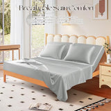 Manyshofu 4Pcs Half Split Flex Head King Sheets Sets for Adjustable Bed, Satin Split King Bed Sheets Silky Grey Satin Sheets Top Flex Sheet - Cooling Sheet Set with 14-16 Inch Deep Pockets Manyshofu
