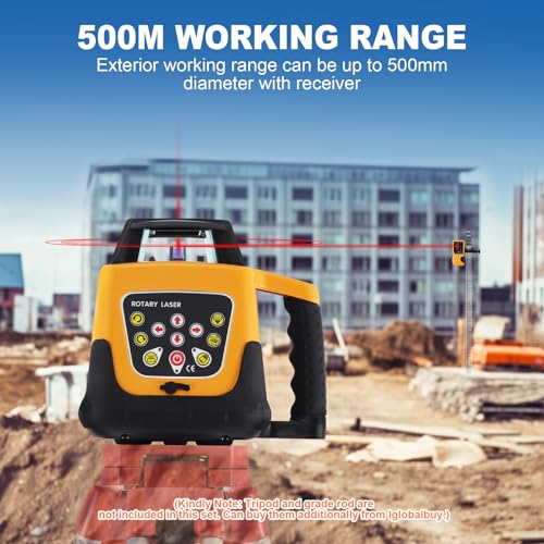 Iglobalbuy Automatic Self-Leveling Rotary Laser Rotating Horizontal & Vertical Laser Level Kit 500M w/Remote Control + Receiver, Leveling Transit Laser Level Red Beam for Construction (Rotary - WoodArtSupply