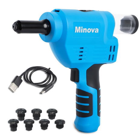 Minova Battery Rivet Tool Kit Cordless Rivet Gun Compatible with 3/32"(2.4 mm) to 3/16"(4.8 mm) Stainless Steel Rivets Minova
