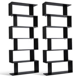Tangkula 6-Tier Geometric Bookcase, Modern S-Shaped Storage Display Bookshelf for Living Room, Anti-Toppling Device, Home Office Wooden 6 Shelf Open Bookcase (2, Black) Tangkula