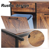 UEV Double Barn Door Style Trash Cabinet, Double Tilt Out Trash Cabinet with Solid Hideaway Drawer,Rustic Kitchen Trash Cabinet,Free Standing Wooden Kitchen Recycling Cabinet Trash Can Holder UEV