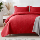Whale Flotilla Extra Soft Twin Quilt Bedding Set, Lightweight Red Bedspreads Quilts Twin Size with Modern Pattern, Reversible 2-Piece Coverlet with 1 Pillow Shame for All Seasons Whale Flotilla