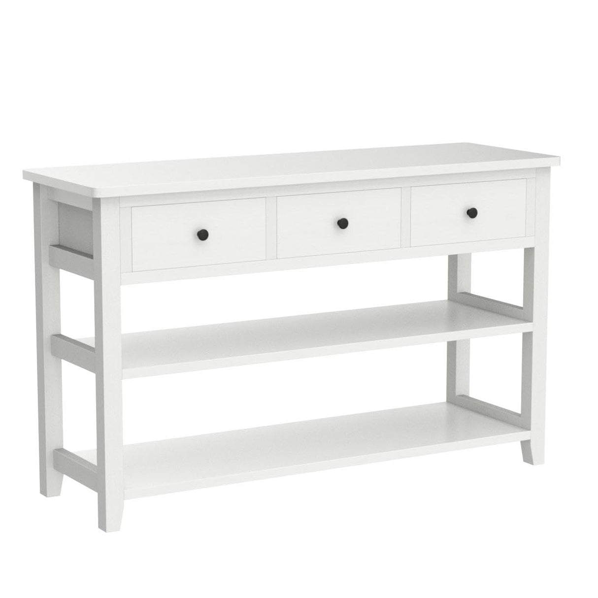 Karl home Console Table Entryway Desk, Sofa Side Table with 3 Drawers 2 Bottom Storage Shelves, Vintage TV Stand for Hallway Living Room Office, Antique White 29.9" H Karl home