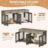 71''Wooden Dog Crate Furniture for 2 Dogs, XXL Indoor Double Dog Kennel with 3 Storage Drawers and Removable Divider, Wooden Double Doors, Large Dog Crate TV Stand End Table, Gray GarveeTech