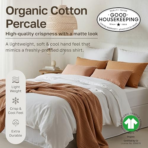 California Design Den Twin Sheets Set - Soft 100% Organic Cotton Sheets with Deep Pockets, Crisp Percale, Breathable and Durable Bedding Set - White California Design Den