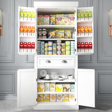 Squireewo 72" Freestanding Kitchen Pantry Storage Cabinet with Doors and 6 Hanging Shelves,Storage Cupboard with Large Drawer for Kitchen,Bathroom or Hallway, White Squireewo