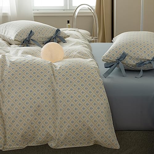 VM VOUGEMARKET Foggy Blue Twin Fitted Sheet 1 Piece,100% Cotton Blue Single Bottom Sheet with 15" Deep Pocket,Comfortable and Breathable Mattress Cover VM VOUGEMARKET