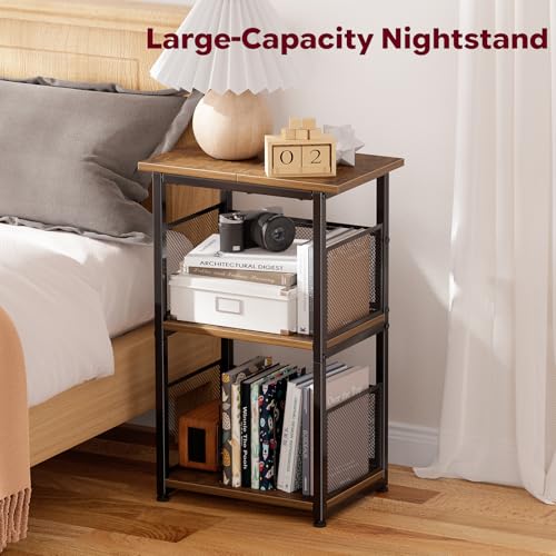 Simple Trending Record Player Stand, 3 Tiers Tall Side Table, Turntable Table with Vinyl Record Storage Up to 200 Albums, Rustic Brown Simple Trending