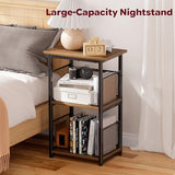 Simple Trending Record Player Stand, 3 Tiers Tall Side Table, Turntable Table with Vinyl Record Storage Up to 200 Albums, Rustic Brown Simple Trending