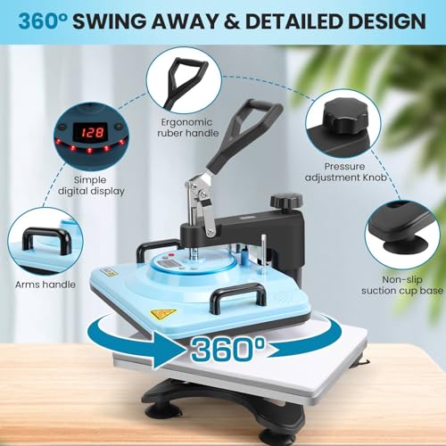 AKEYDIY 8 in 1 Heat Press 15x12 inch 360° Swing Away Digital Shirts Press Multifunction Heat Transfer Sublimation Machine Combo Heat Press Machines for T-Shirts Mugs Hat Plate Cap AKEYDIY