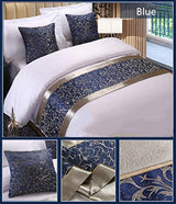 Twelve Luxury Blue Bedding Runner Home Decorative Bed End Scarf for Hotel Wedding Room Single Twelve