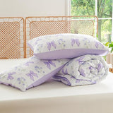 CCoutueChen Purple Bow Comforter Set Full 3 Pieces Floral Bedding Set for Girls Kids, Romantic Princess Style Bowknot Bedding, Ultra Soft Microfiber Garden Flower Comforter Sets with 2 Pillowcases CCoutueChen