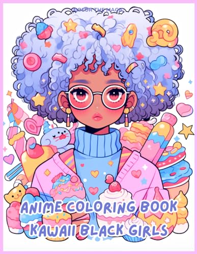 Anime Coloring Book: Kawaii Black Girls: A Cute African-American Stress-Relief Japanese Comic, Manga Kawaii Coloring Book for Kids, Teens, and Adults (Anime Coloring Books) WoodArtSupply