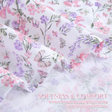 Mooreeke Cozy Vintage Microfiber Printed Queen Sheet Set - Soft Breathable Percale Cotton Floral Bed Sheets with Deep Pocket - Non-Slip Fitted Design - Pink Purple Flowers Pattern Mooreeke