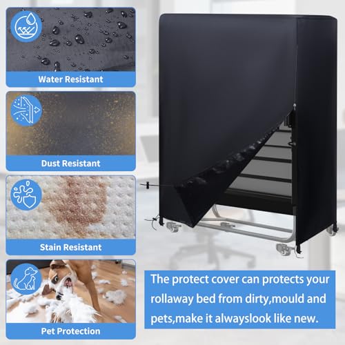 Rollaway Bed Storage Cover fits 33-inches Single Adults Cot, Folding Bed Dust Cover Protector with 4 Fixed Buckles and 2 Drawstrings Portable Universal for Home Camping(39" L x 15" W x 45" H) RELEDESA